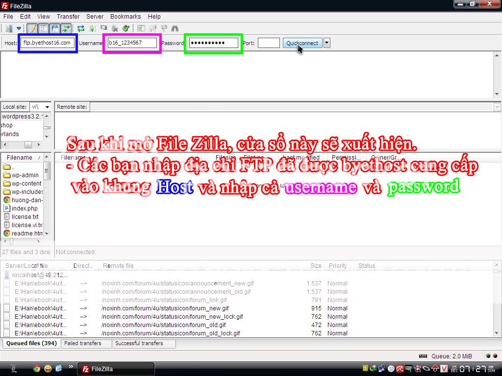 Cài đặt wordpress trên byethost - mở file zilla wordpress, byethost, co.cc, cai dat, huong dan, thiet ke blog, thu thuat wordpress