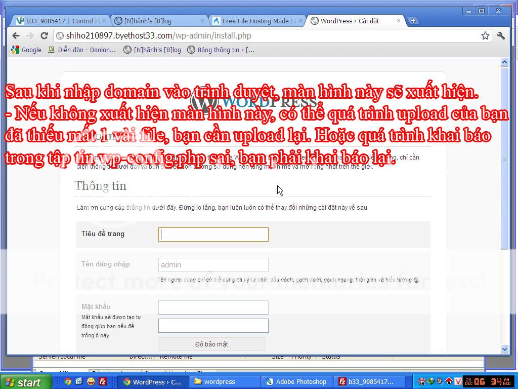 Cài đặt wordpress trên byethost - màn hình cài đặt wordpress, byethost, co.cc, cai dat, huong dan, thiet ke blog, thu thuat wordpress