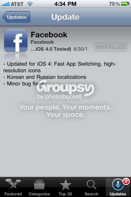 Facebook iPhone App Receives iOS 4 Update